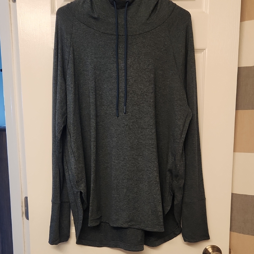 Athleta Blue Heathered Uptempo Hoodef Top